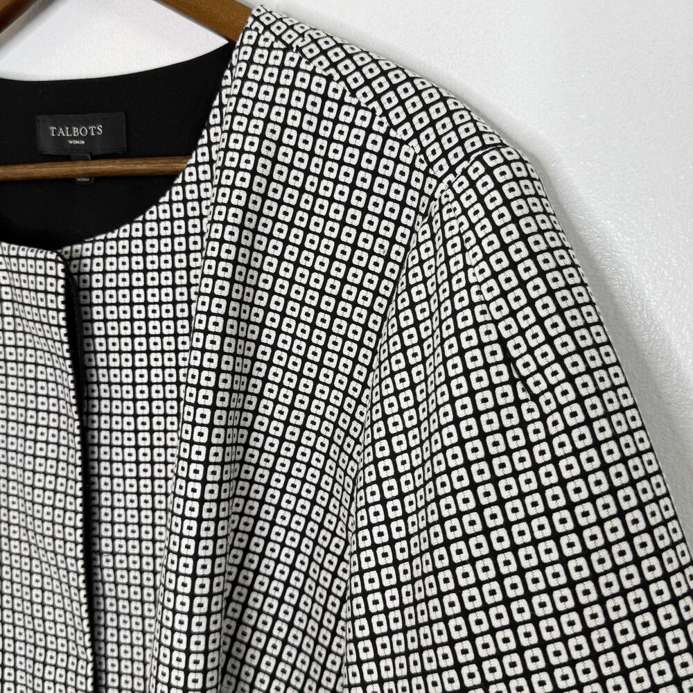 Talbots Jacket Womens 24W Black White Geometric Collarless Lined Button Front